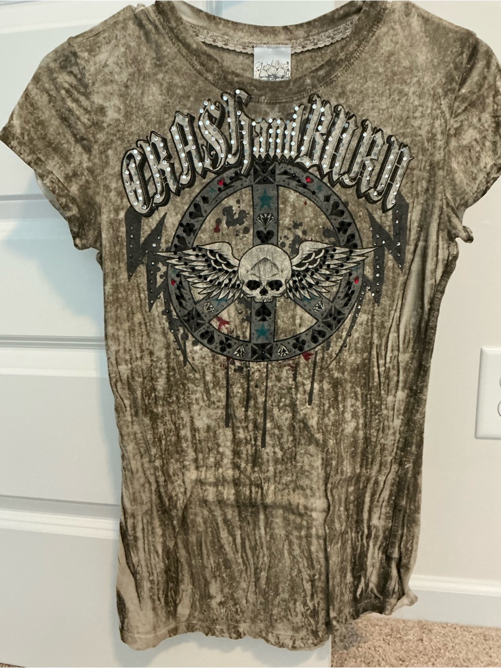Crash & Burn Taupe Embellished Graphic Tee